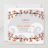 Tropical Orange Hibiskus Fusion Gray Swirl Wedding Einladung (Rückseite)