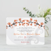 Tropical Orange Hibiskus Fusion Gray Swirl Wedding Einladung (Stehend Vorderseite)
