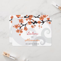 Tropical Orange Hibiskus Grau Wirbel Save the Date