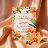 Tropical Orange Orchid & Greenery Engagement Party Einladung