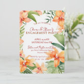 Tropical Orange Orchid & Greenery Engagement Party Einladung (Stehend Vorderseite)