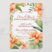 Tropical Orange Orchid & Greenery Engagement Party Einladung (Vorderseite)