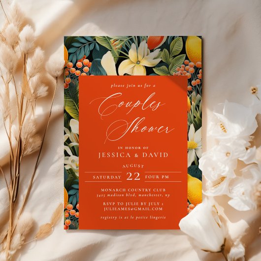 Tropical Orange Paradise Couple's Dusche Einladung