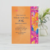 Tropical Orange Pink Floral 90th Birthday Einladung (Stehend Vorderseite)