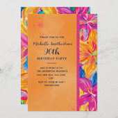 Tropical Orange Pink Floral 90th Birthday Einladung (Vorne/Hinten)
