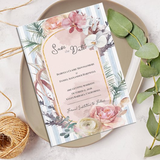 Tropical Orchid Arch Wedding Save the Date Ankündigung