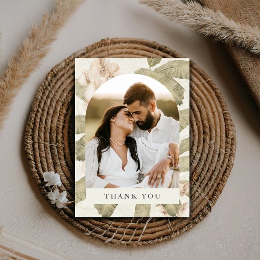 Tropical Orchid Botanical Wedding Photo Thank You  Dankeskarte