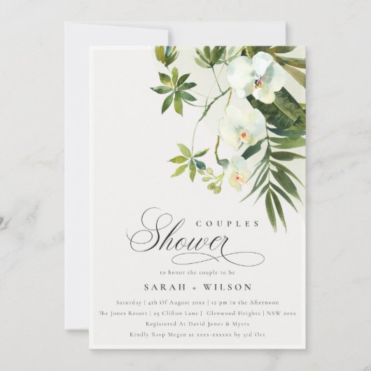 Tropical Orchid Palm Fauna Paare Dusche laden Dankeskarte (Vorderseite)