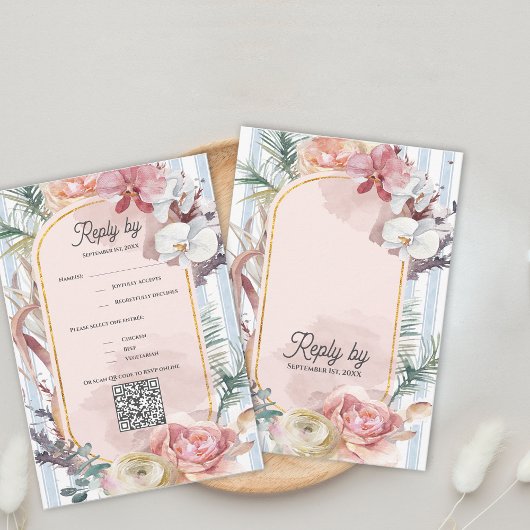 Tropical Orchid QR Code Destination Wedding RSVP Karte