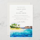 Tropical Overwater Villa Seascape Beach Hochzeit Einladung (Vorne/Hinten)