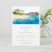 Tropical Overwater Villa Seascape Beach Hochzeit Einladung (Stehend Vorderseite)