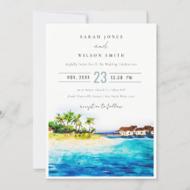 Tropical Overwater Villa Seascape Beach Hochzeit Einladung