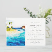 Tropical Overwater Villa Seascape Beach Hochzeit Einladung (Stehend Vorderseite)