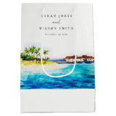 Tropical Overwater Villa Seascape Beach Hochzeit Mittlere Geschenktüte (Rückseite)