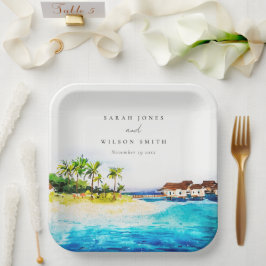 Tropical Overwater Villa Seascape Beach Hochzeit Pappteller