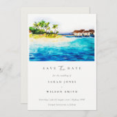 Tropical Overwater Villa Seascape Beach Palmen Save The Date (Vorne/Hinten)
