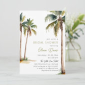 Tropical Palm and Beach Bridal Dusche Einladung (Stehend Vorderseite)