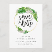 Tropical Palm and Greenerary Wreath Save the Date Ankündigungspostkarte (Vorderseite)