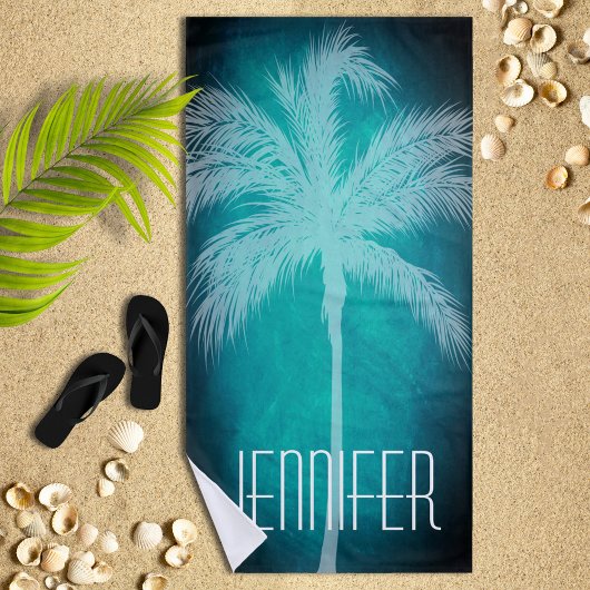 Tropical Palm Aqua Blue Personalisiert Beach Handt Strandtuch