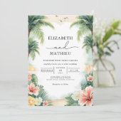 Tropical Palm Arch Floral Wedding Einladung (Stehend Vorderseite)