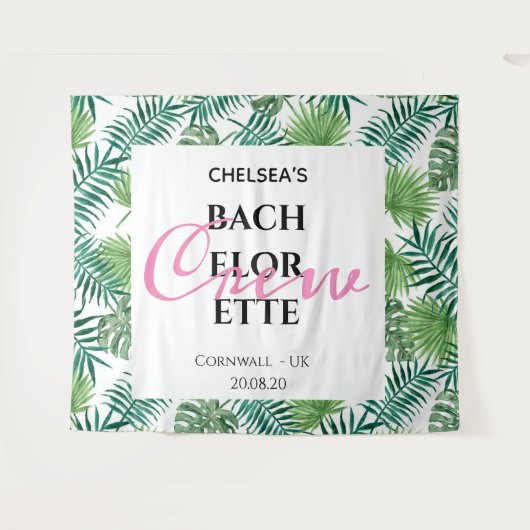 Tropical Palm Bachelorette Crew Party Hintergrund Wandteppich (Vorderseite (Horizontal))