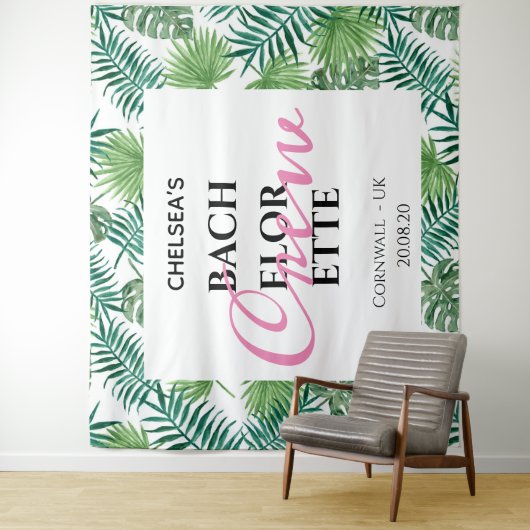 Tropical Palm Bachelorette Crew Party Hintergrund Wandteppich (Beispiel)