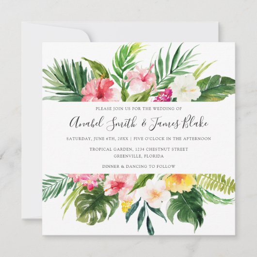 Tropical Palm Banana Blätter Blumenzehen Einladung (Vorderseite)