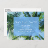 Tropical Palm Beach Budget Hochzeit retten das Dat Ankündigungspostkarte (Vorne/Hinten)
