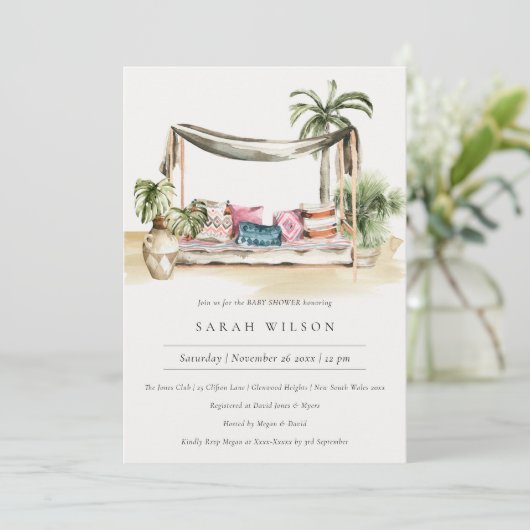 Tropical Palm Beach Cabana Baby Dusche laden Dankeskarte (Stehend Vorderseite)