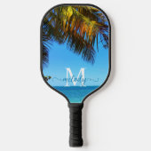 Tropical Palm Beach Foto Monogram Script Name Pickleball Schläger (Vorderseite)