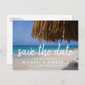 Tropical Palm Beach Hochzeit Save the Date Ankündigungspostkarte (Vorne/Hinten)