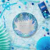 Tropical Palm Beach Ocean Blue Ocean Pink Turqoise Pappteller (Party)