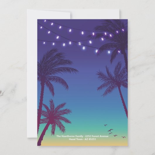 Tropical Palm Beach Retro Hochzeitsfeier Einladung (Rückseite)