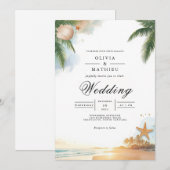 Tropical Palm Beach Romance Wedding Einladung (Vorne/Hinten)