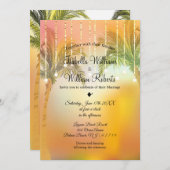 Tropical Palm Beach String Lights Wedding Einladung (Vorne/Hinten)