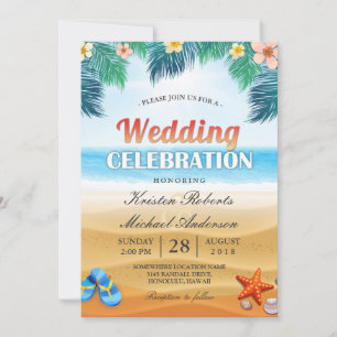 Tropical Palm Beach Summer Wedding Einladung
