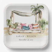 Tropical Palm Beach Wasserfarbe Cabana Hochzeit Pappteller (Vorderseite)