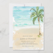 Tropical Palm Beach Watercolor Wedding Einladung (Vorderseite)