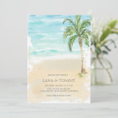 Tropical Palm Beach Watercolor Wedding Einladung (Stehend Vorderseite)