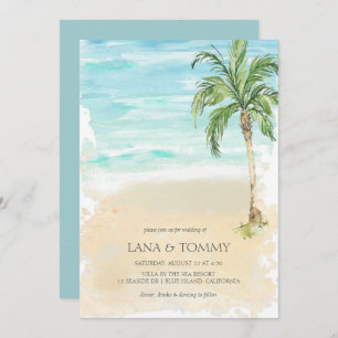 Tropical Palm Beach Watercolor Wedding Einladung