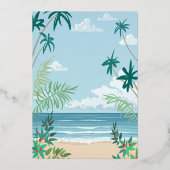 Tropical Palm Beach Wedding Folieneinladung (Rückseite)