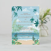 Tropical Palm Beach Wedding Folieneinladung (Stehend vorne)