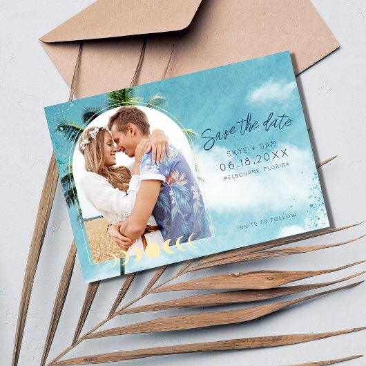 Tropical Palm Beach Wedding Foto Save The Date