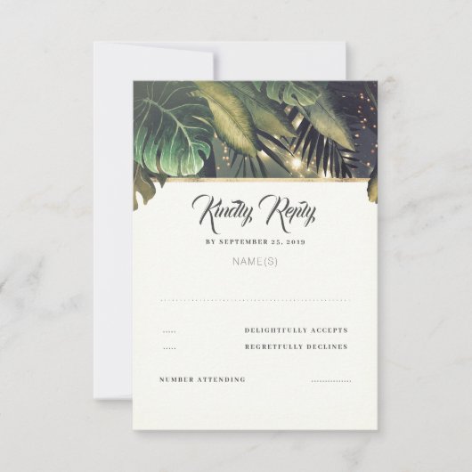 Tropical Palm Beach Wedding UAWG RSVP Karte (Vorderseite)
