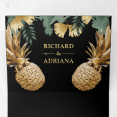 Tropical Palm Black Gold Ananas Hochzeit Dreifach Gefaltete Einladung (Innen Erste Seite)