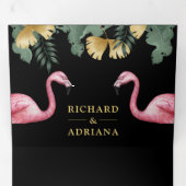 Tropical Palm Black Gold Flamingo Couple Wedding Dreifach Gefaltete Einladung (Innen Erste Seite)