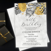 Tropical Palm Black White Gold 100th Birthday Einladung