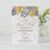 Tropical Palm Black White Gold 50th Birthday Einladung (Stehend Vorderseite)