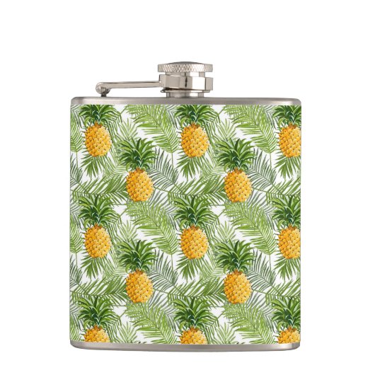 Tropical Palm Blätter & Ananas Flachmann (Vorderseite)