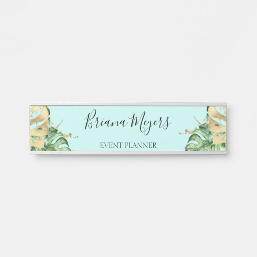 Tropical Palm Blätter Aquamarin Business Türschild (Vorderseite )